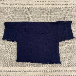 Navy Off Shoulder Crop Top